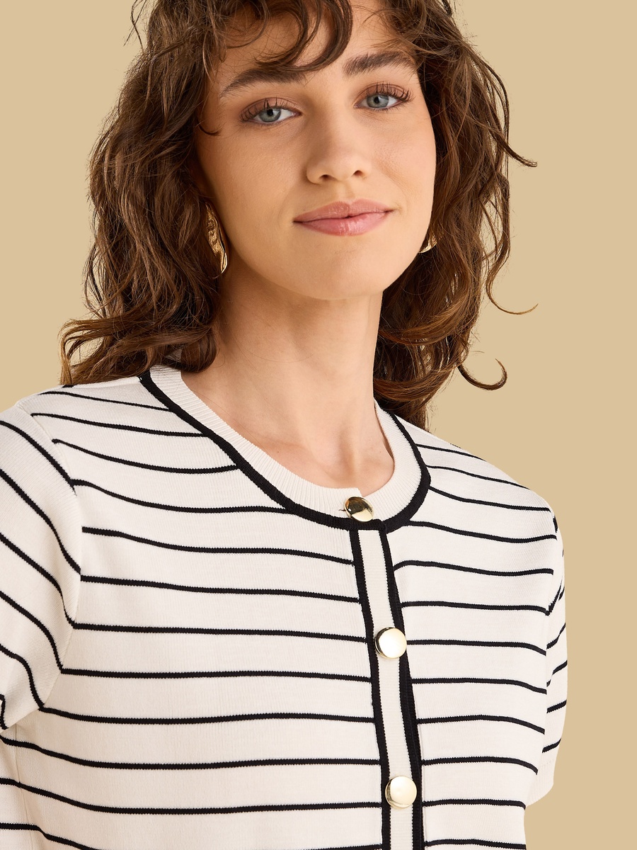 Striped Button Detail Top