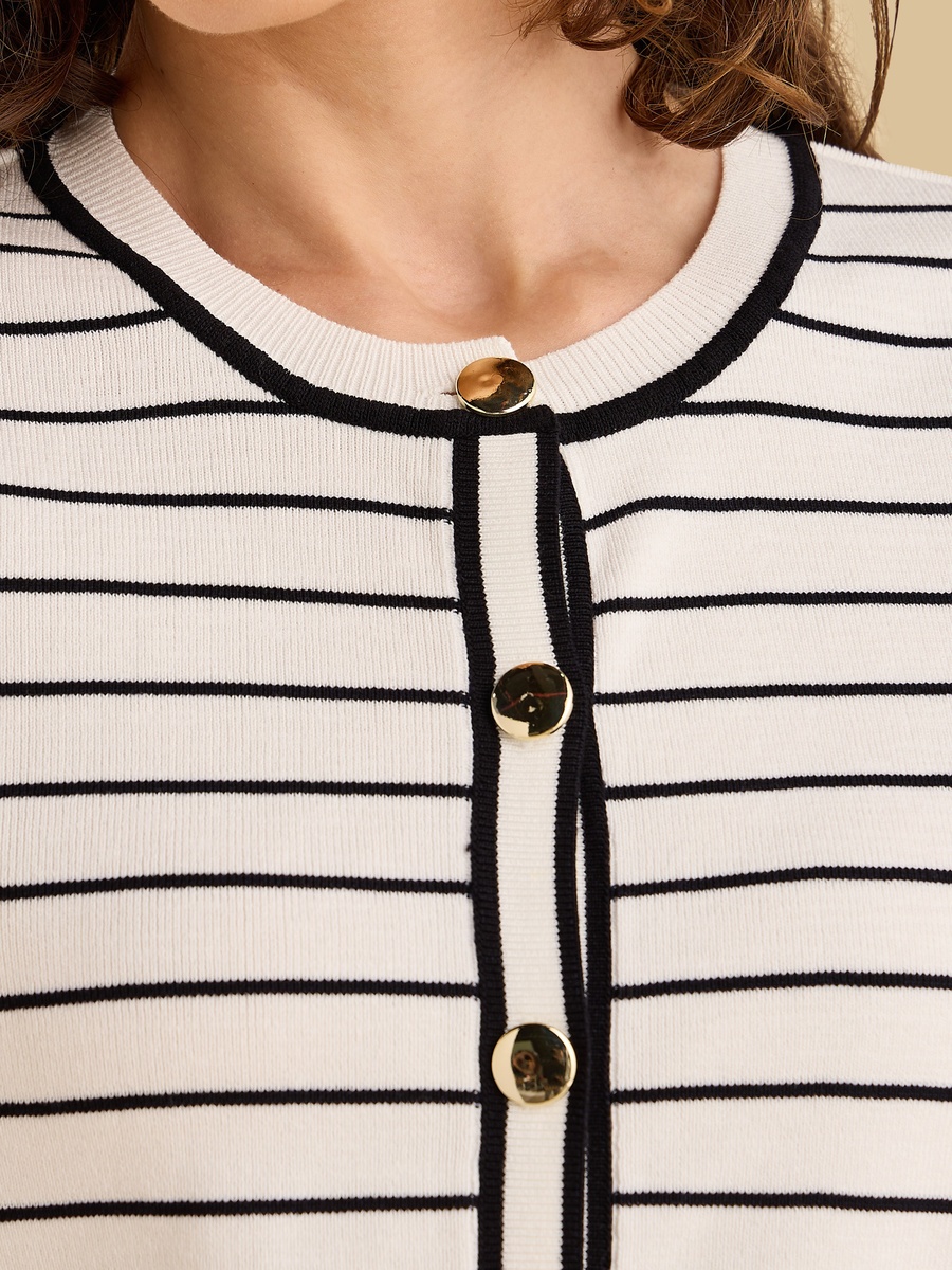 Striped Button Detail Top