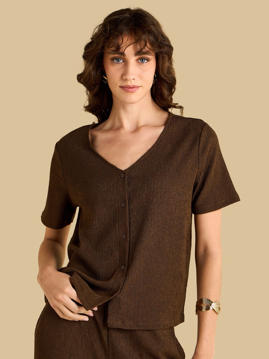 Textured V-Neck Top