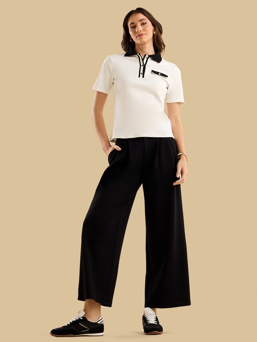 Contrast Polo Neck Top