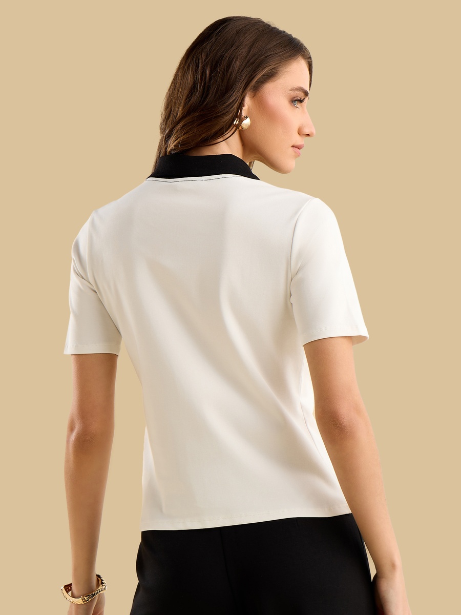 Contrast Polo Neck Top
