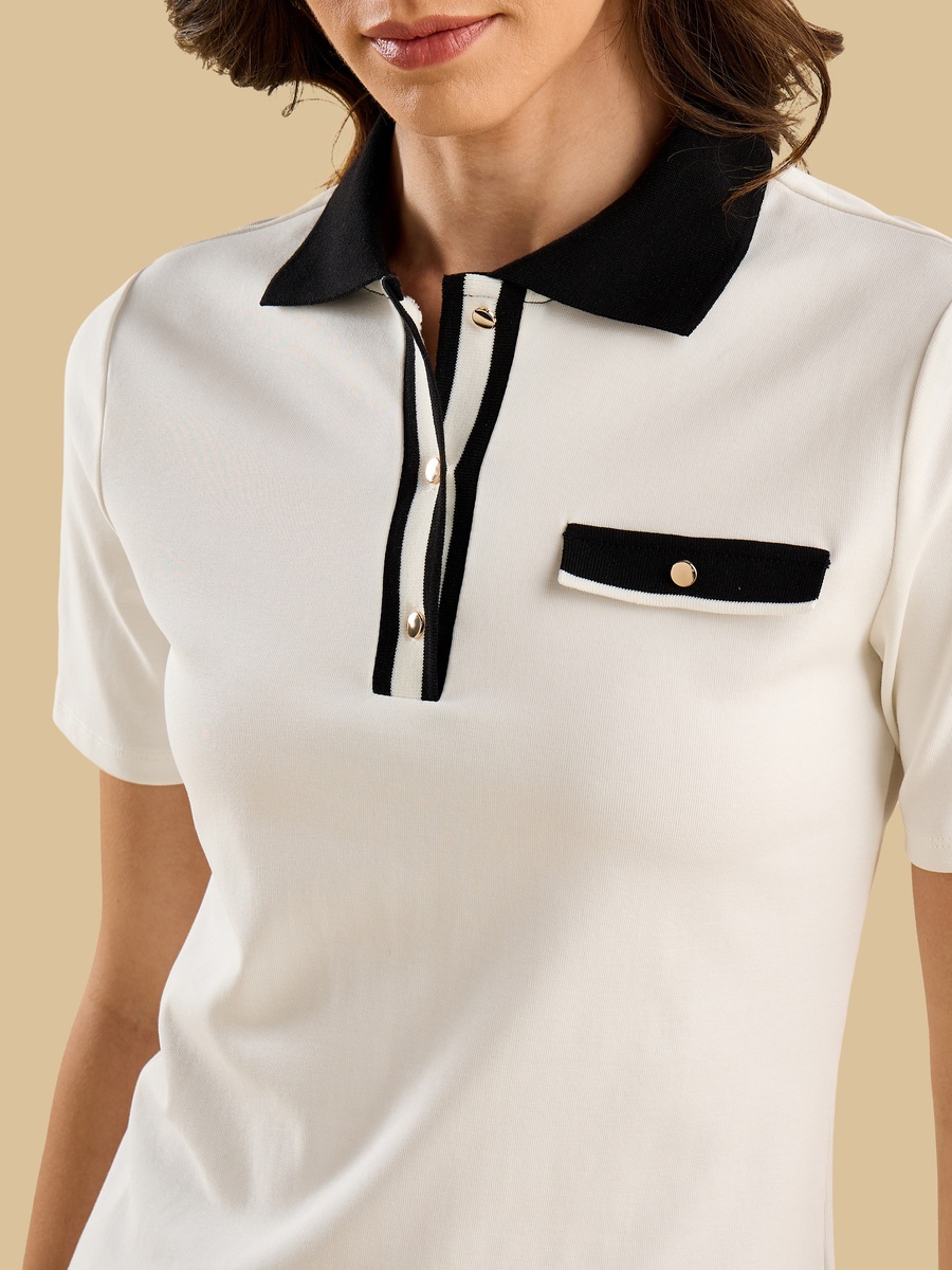 Contrast Polo Neck Top