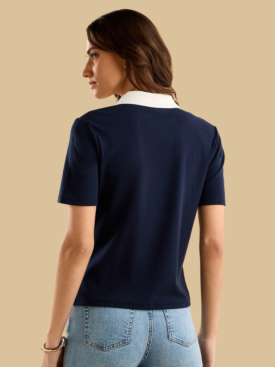 Contrast Polo Neck Top
