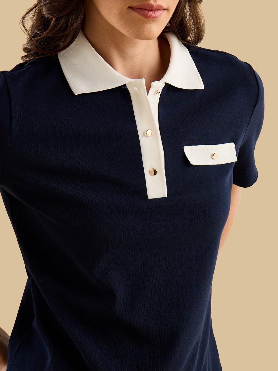 Contrast Polo Neck Top