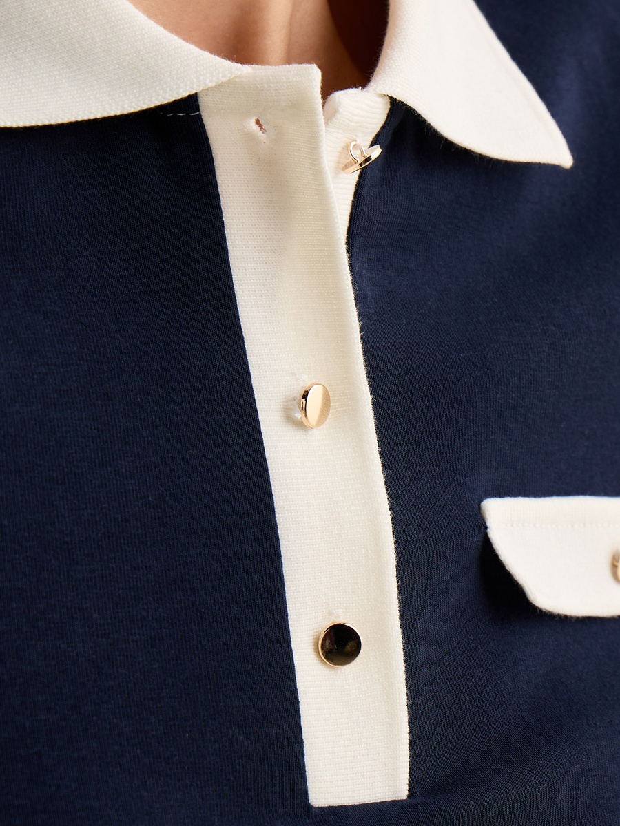 Contrast Polo Neck Top