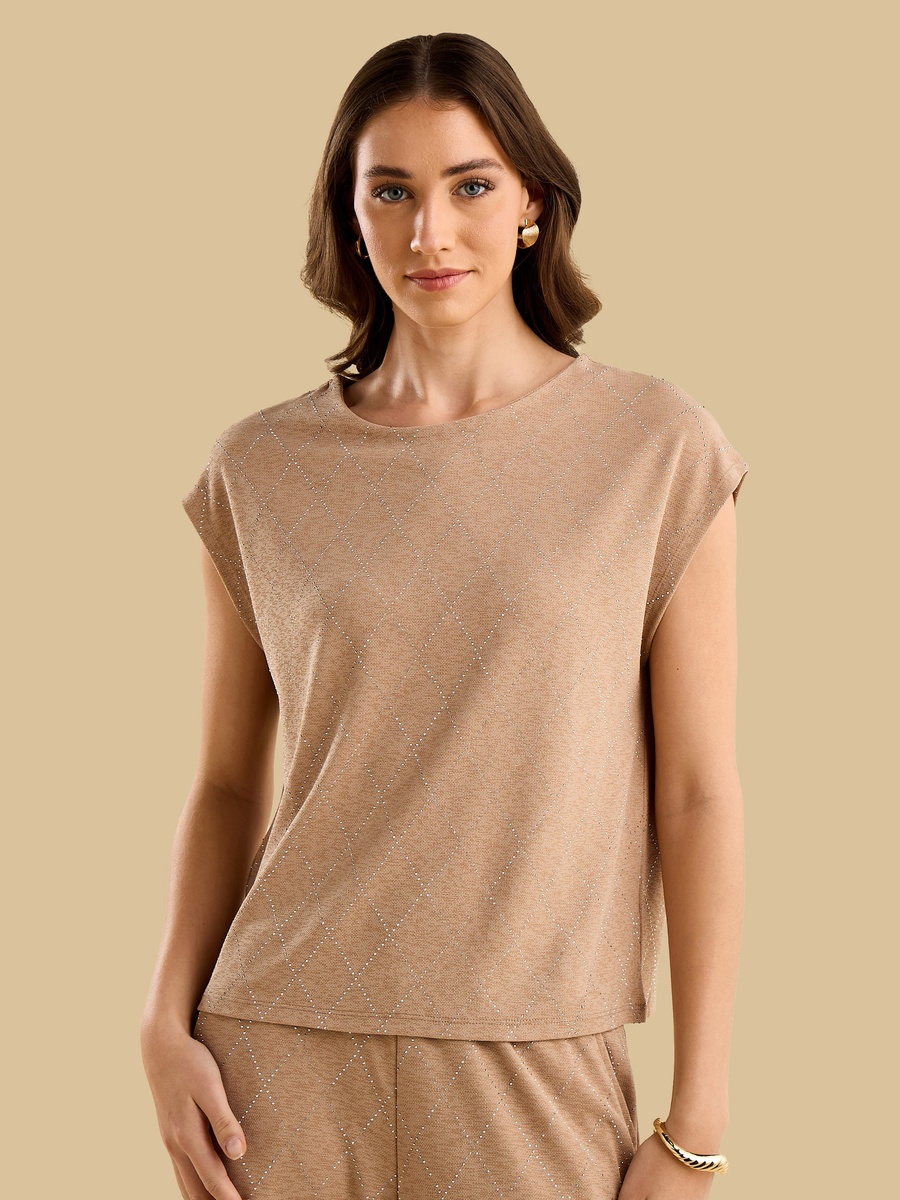 Rhinestone Embellished High Neck Top