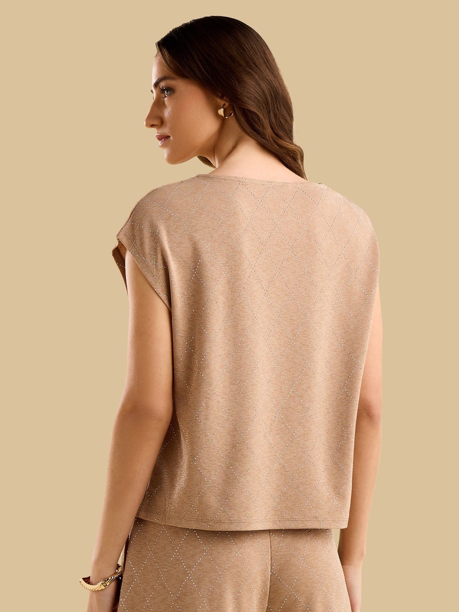 Rhinestone Embellished High Neck Top