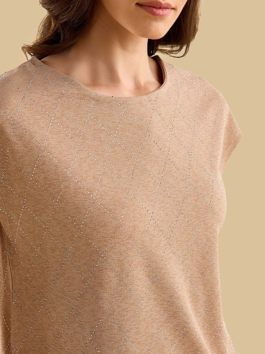 Rhinestone Embellished High Neck Top