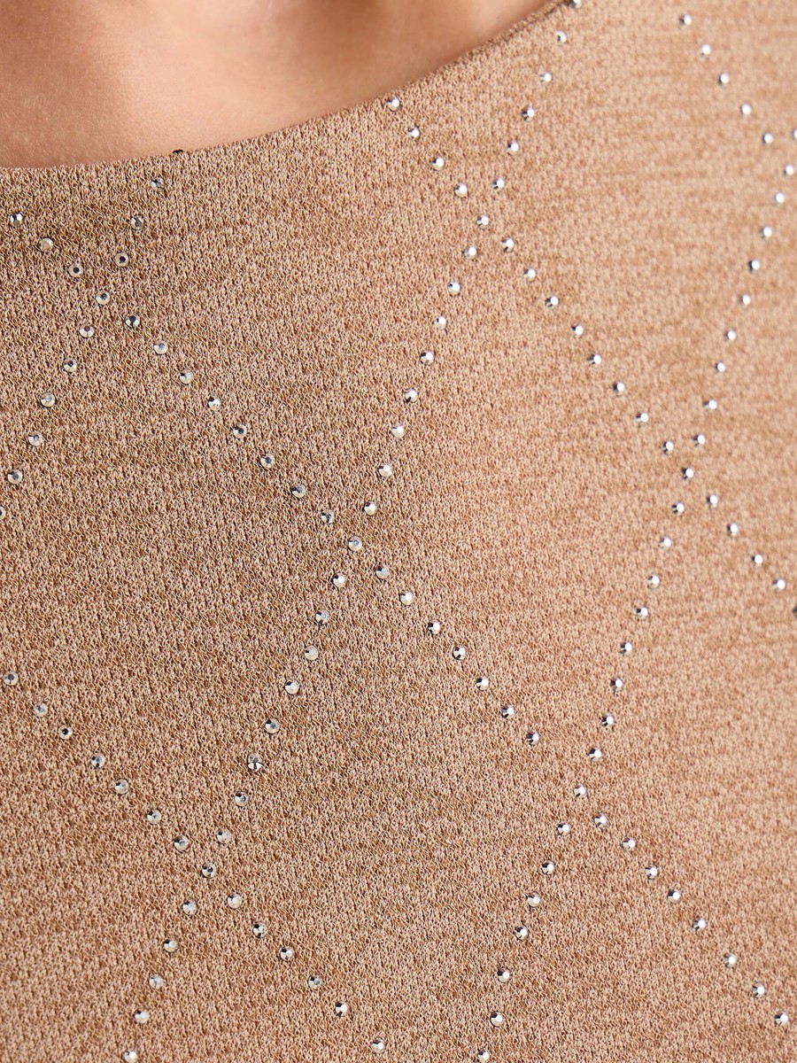 Rhinestone Embellished High Neck Top