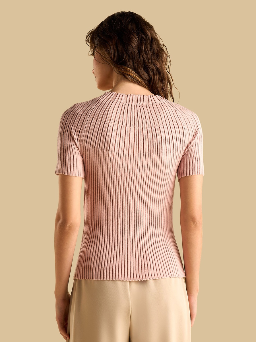 Ribbed Embellished Top with Boat Neck
