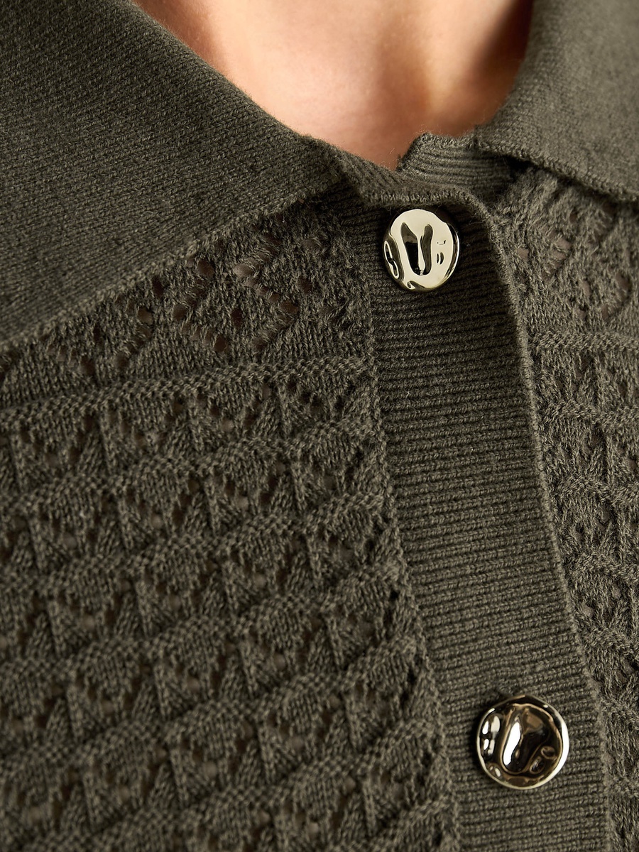Textured Pointelle Polo Top