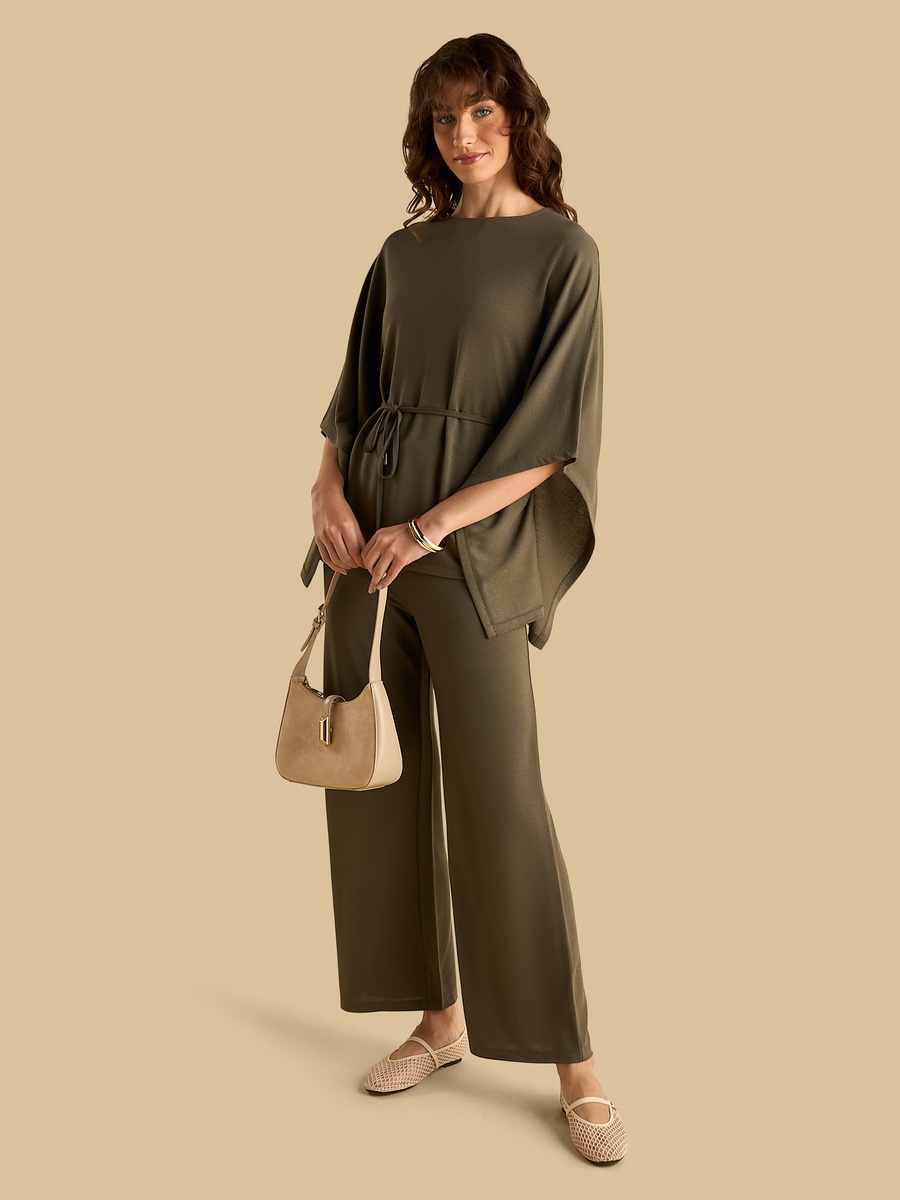 Textured Kaftan Top with Tie-Up Belt