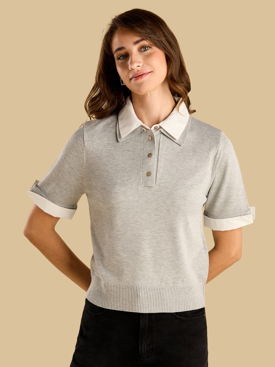 Contrast Collar Twofer Top