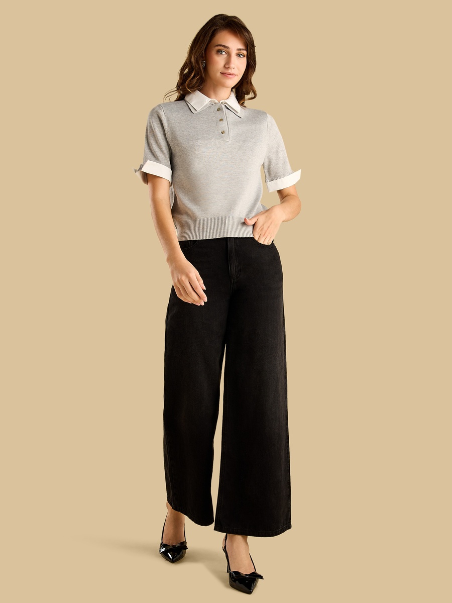 Contrast Collar Twofer Top