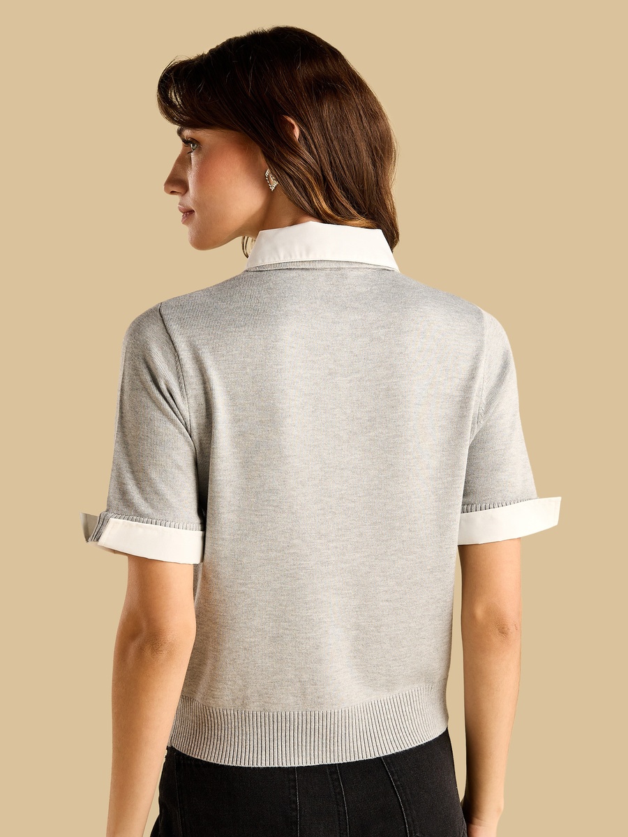 Contrast Collar Twofer Top