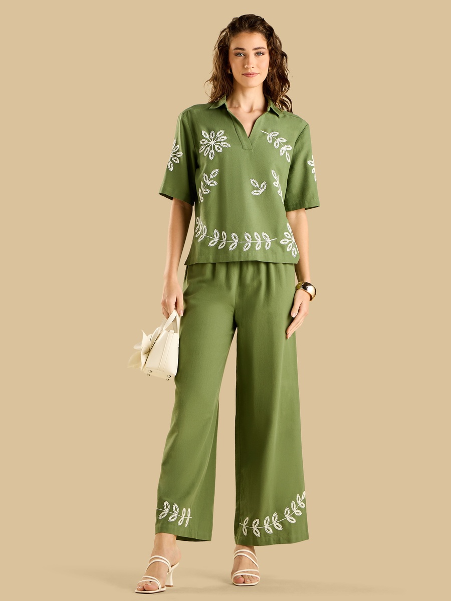 Embroidered Collared Top