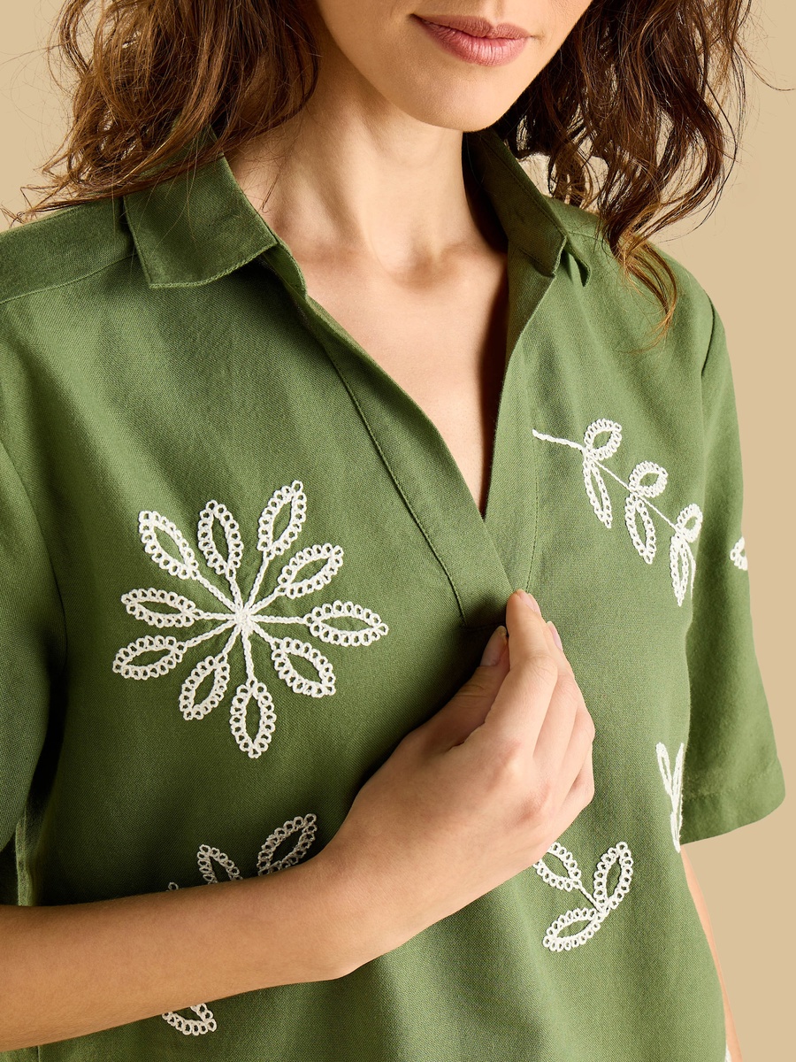 Embroidered Collared Top