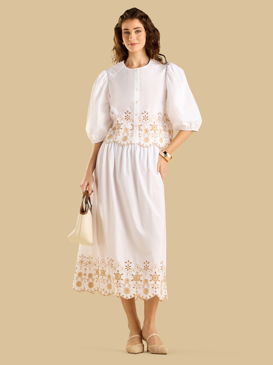 Embroidered Top with Puff Sleeves
