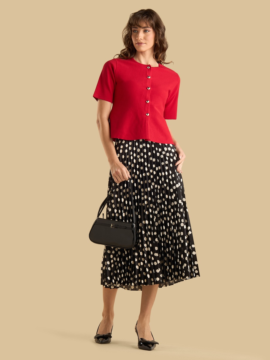 Polka Dot Print Pleated Skirt