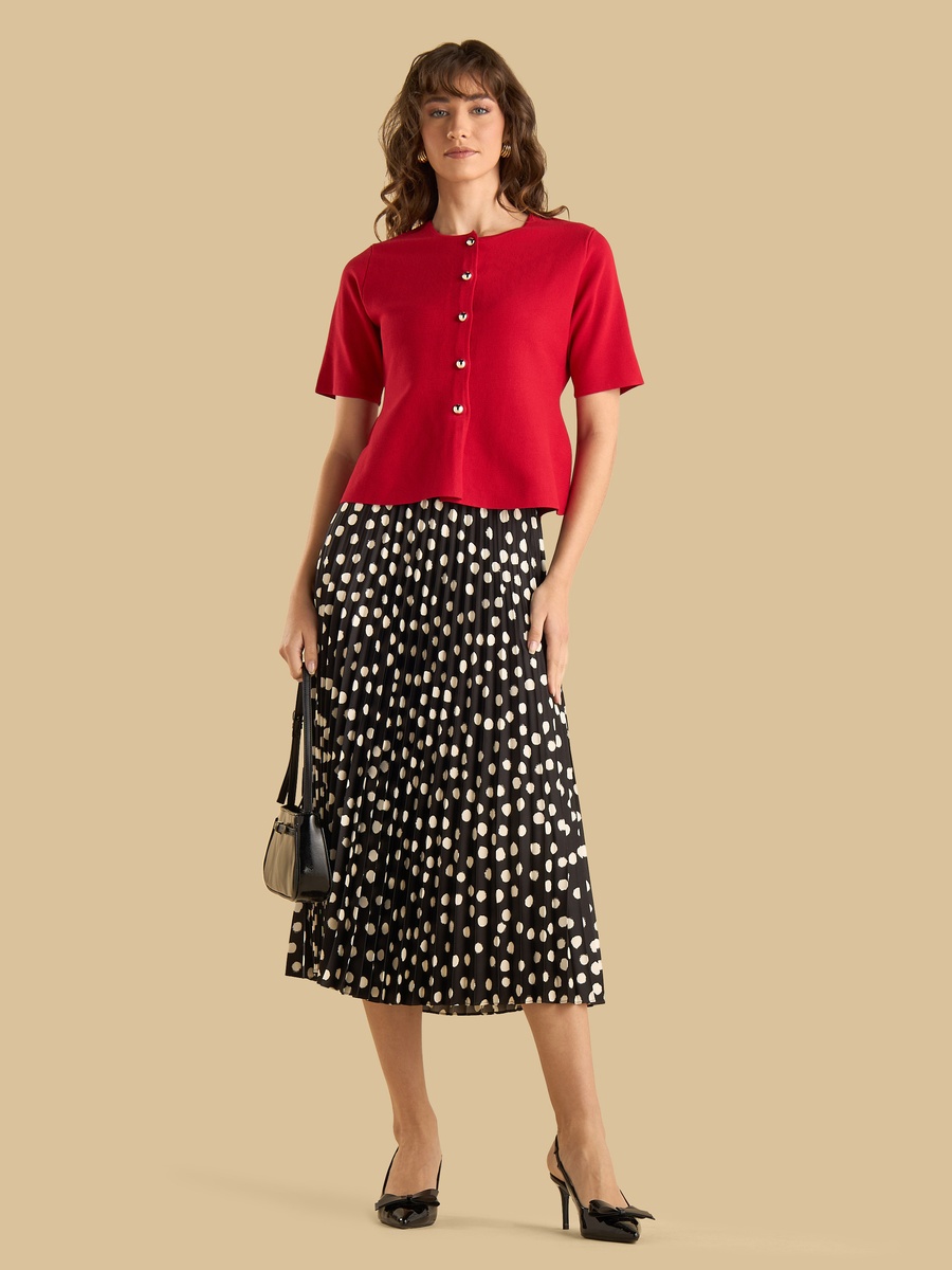 Polka Dot Print Pleated Skirt