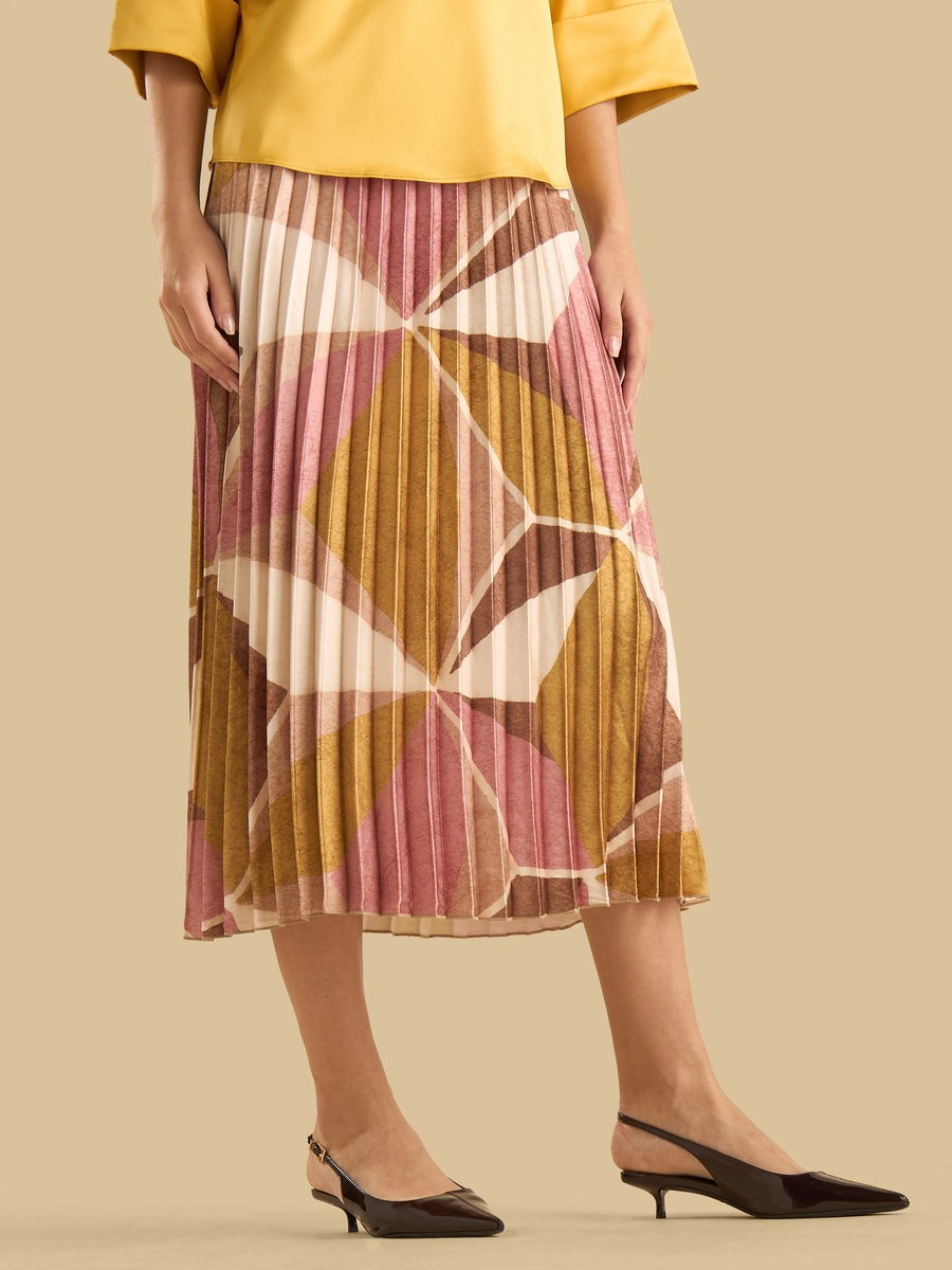 Printed Pleated Satin Skirt