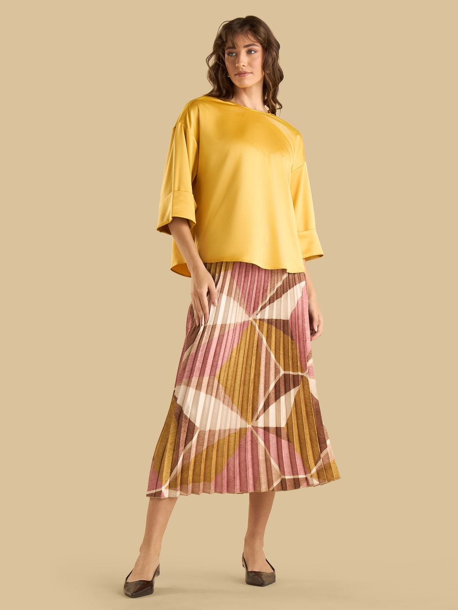 Printed Pleated Satin Skirt