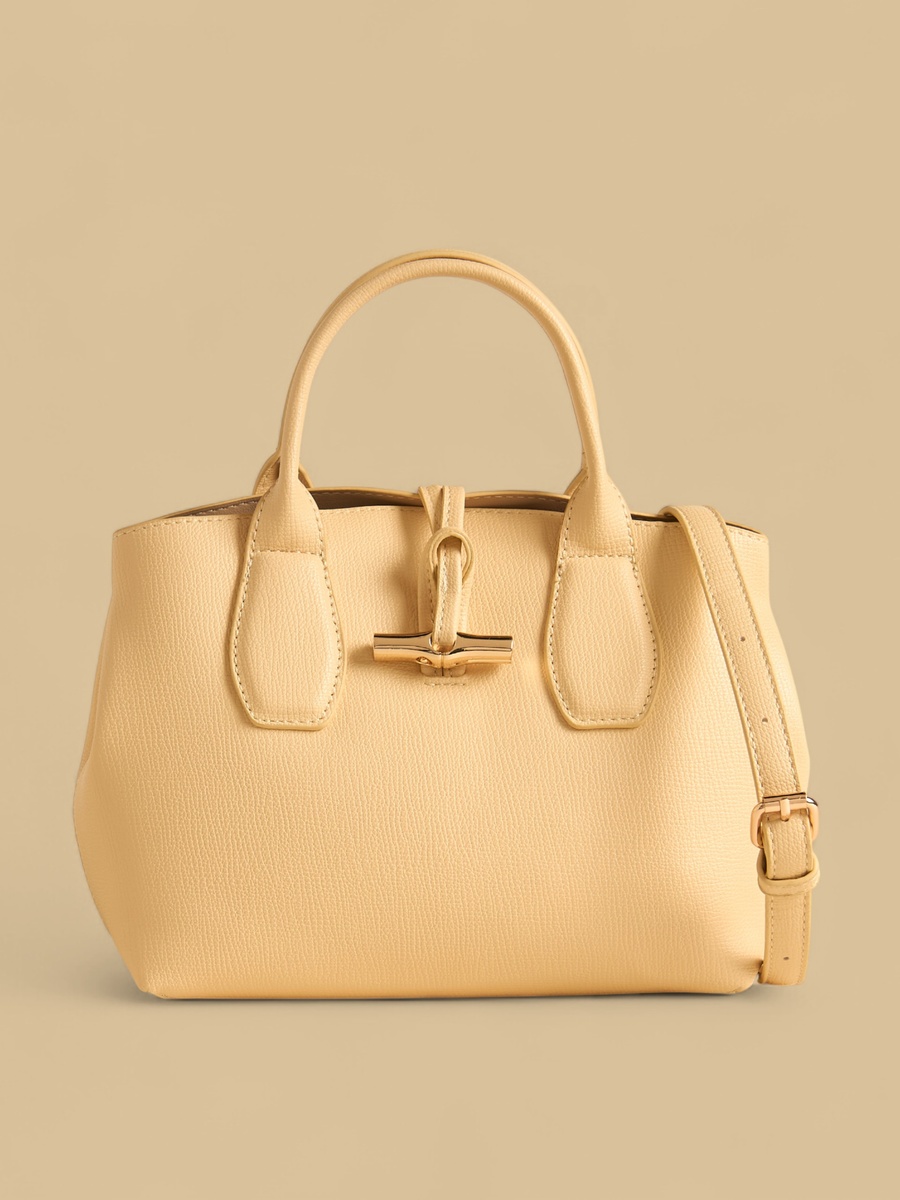 Textured Tote Bag with Top Handles