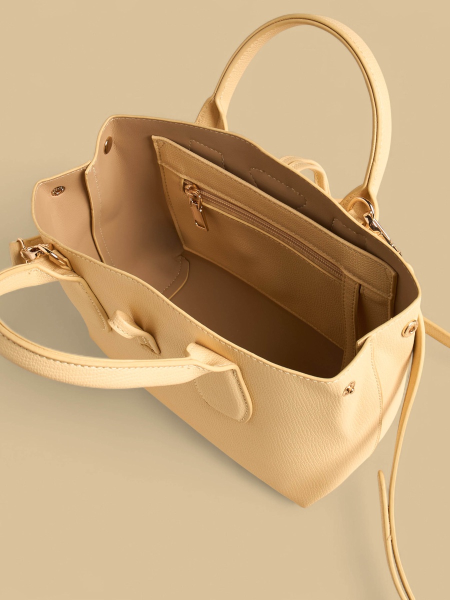 Textured Tote Bag with Top Handles
