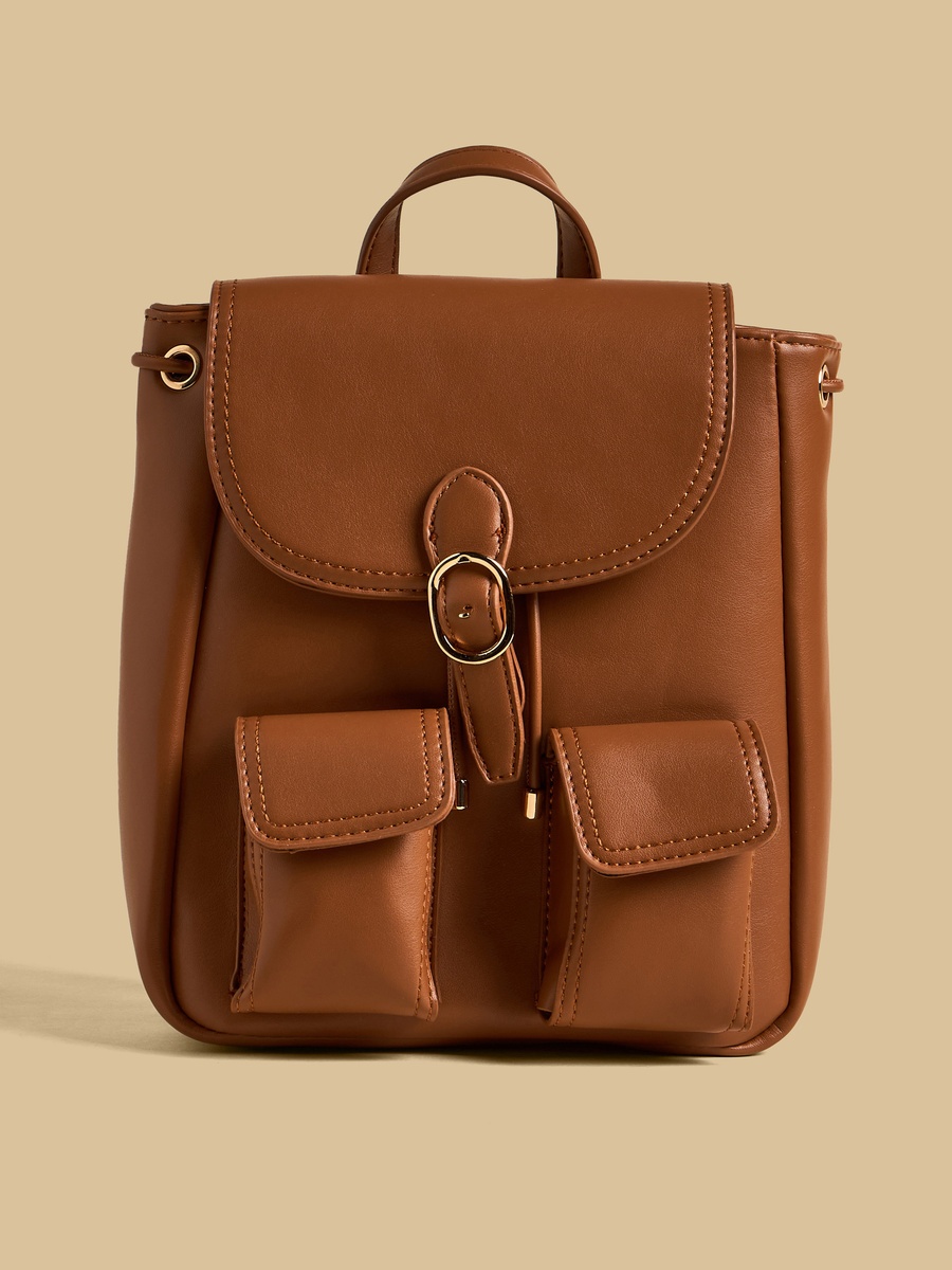 Plain Backpack with Flap Closure