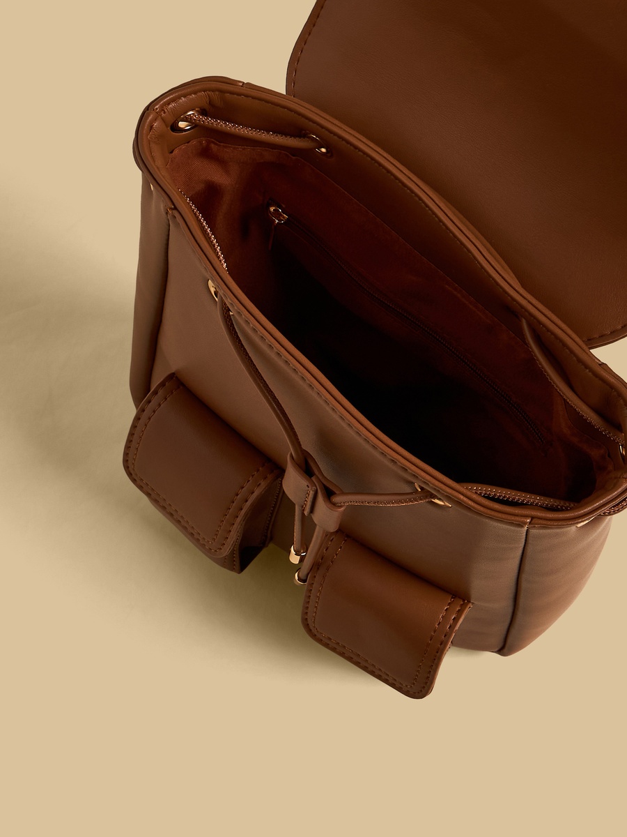 Plain Backpack with Flap Closure