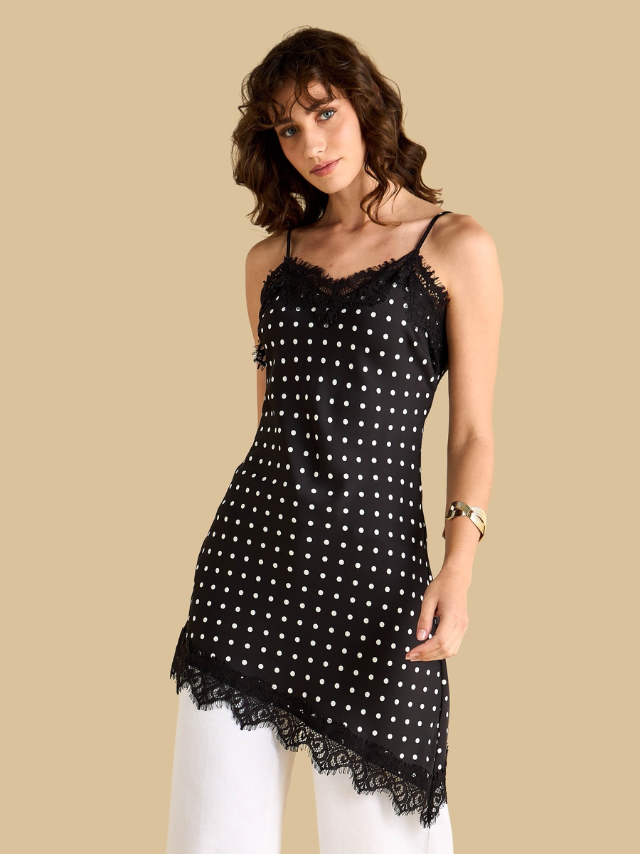Satin Polka Dot Print Asymmetrical Tunic