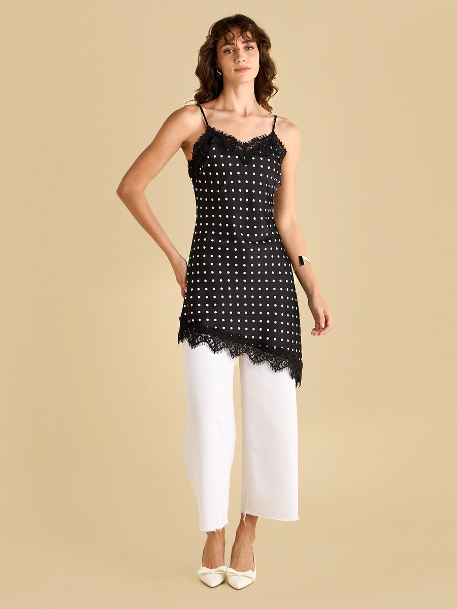 Satin Polka Dot Print Asymmetrical Tunic