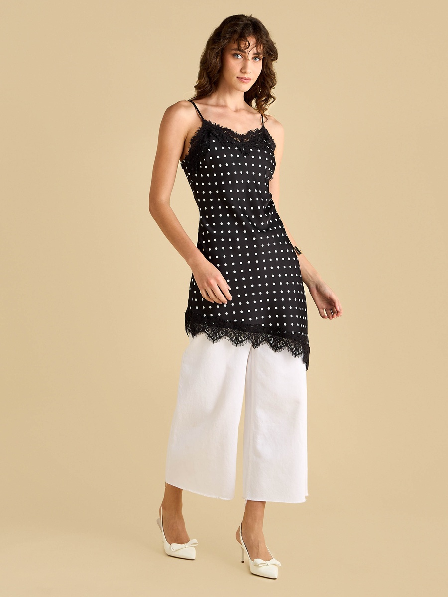 Satin Polka Dot Print Asymmetrical Tunic