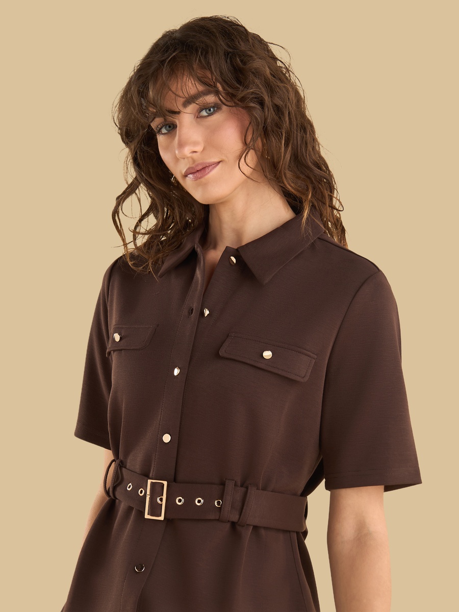 Textured Utility Shirt with Belt