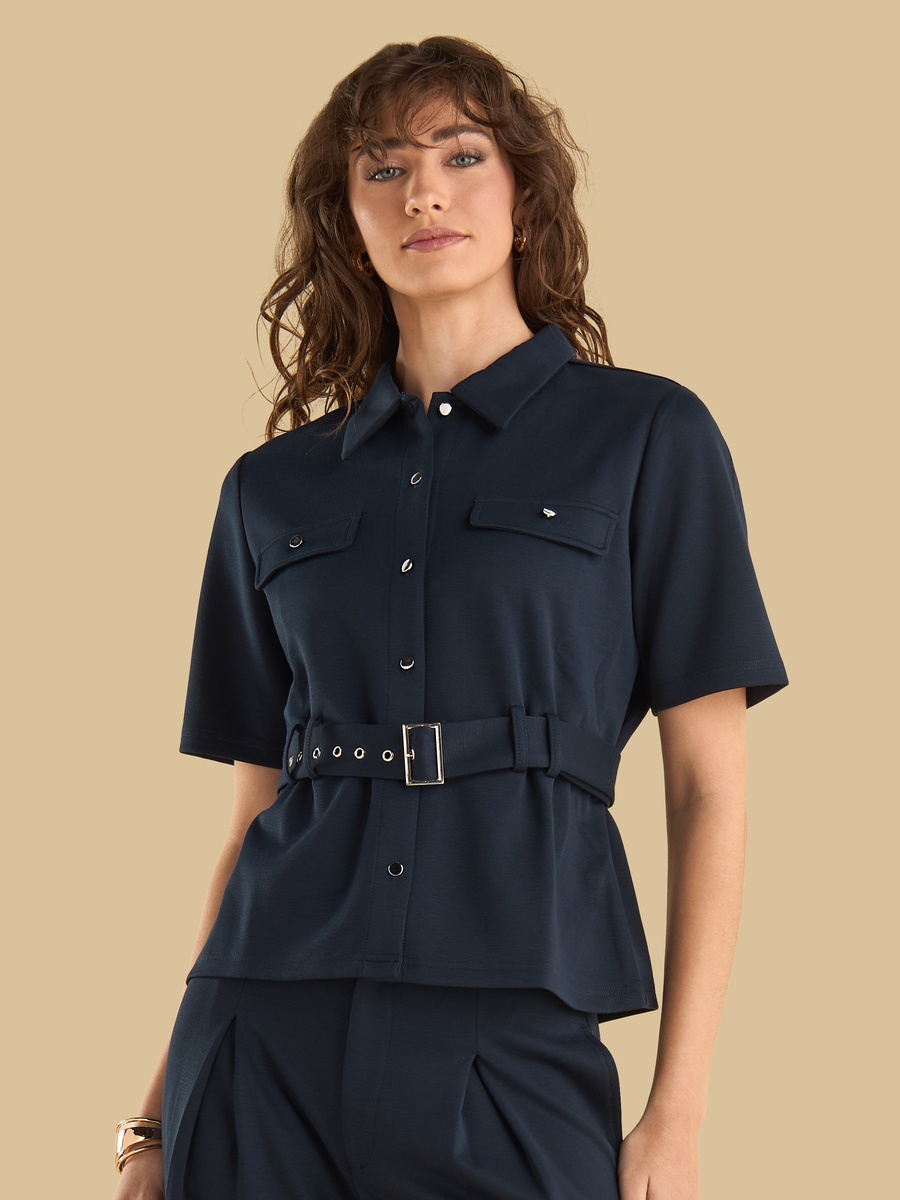Textured Utility Shirt with Belt