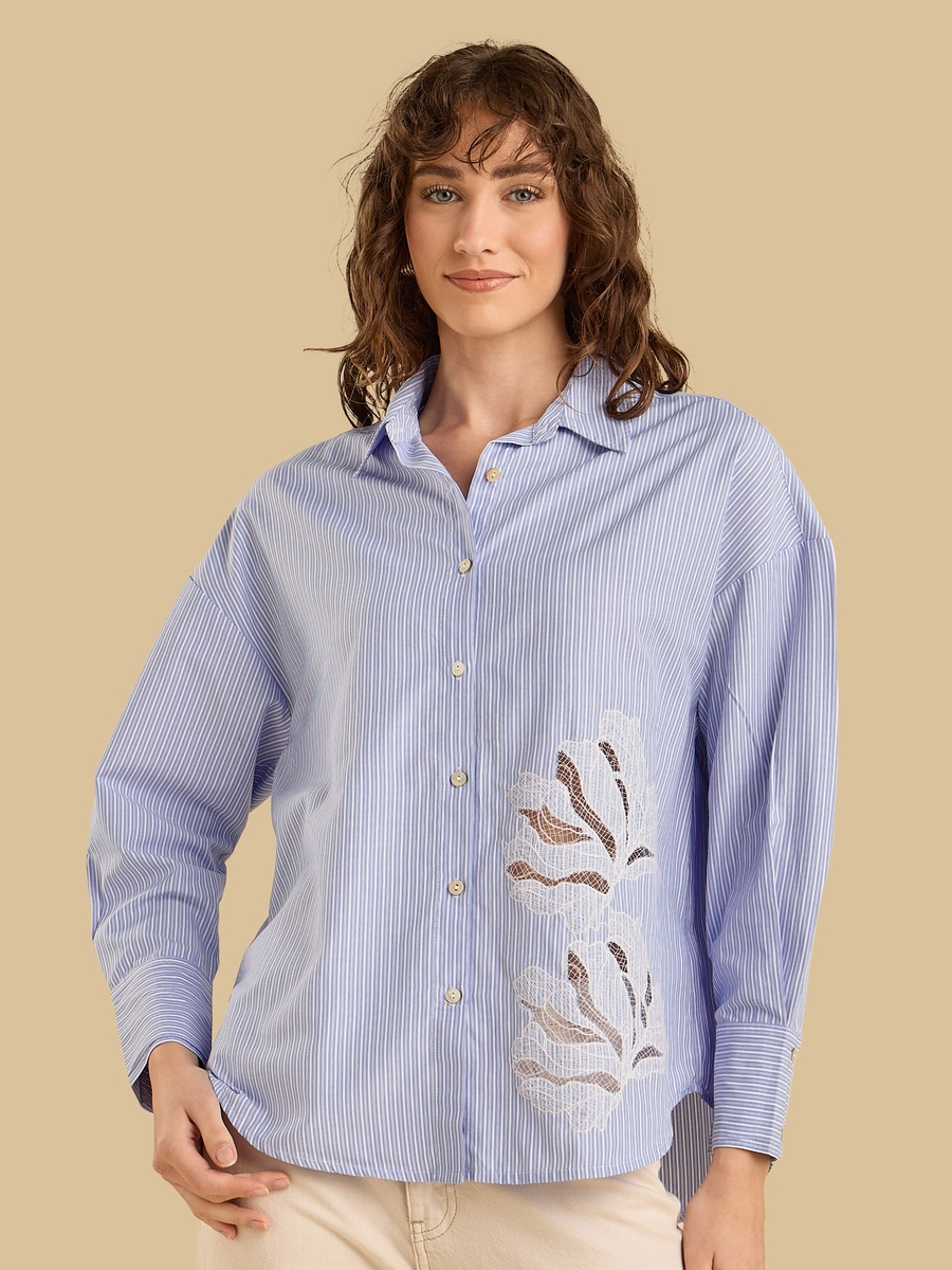 Applique Oversized Poplin Shirt