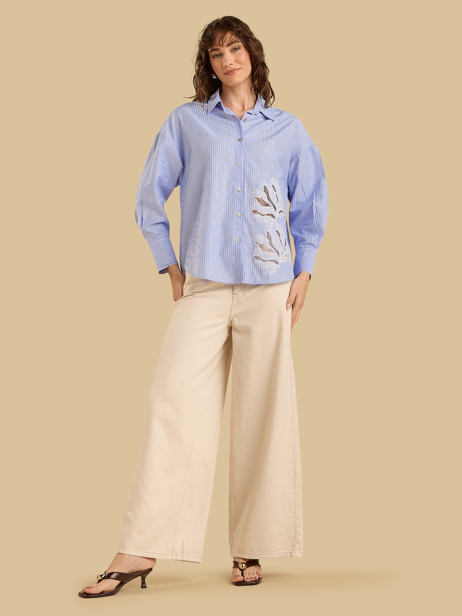 Applique Oversized Poplin Shirt