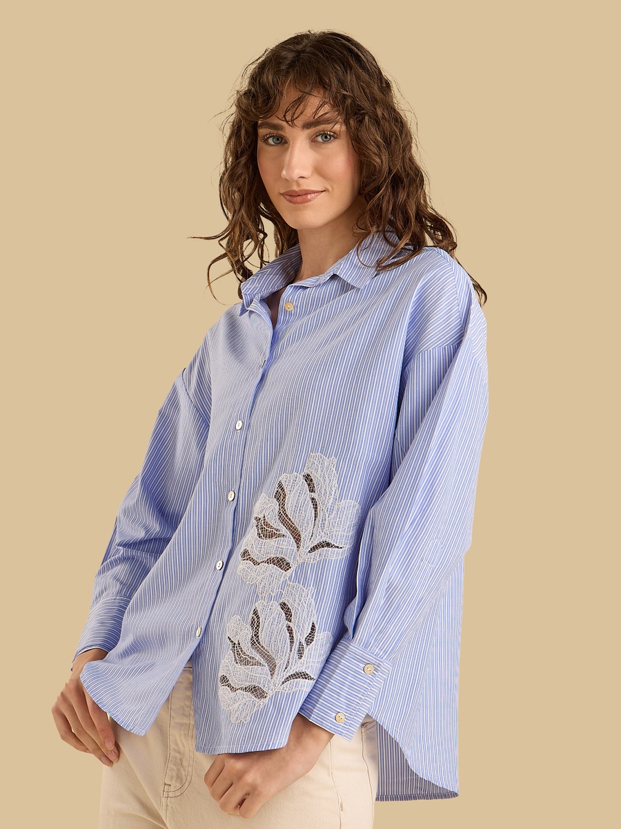 Applique Oversized Poplin Shirt