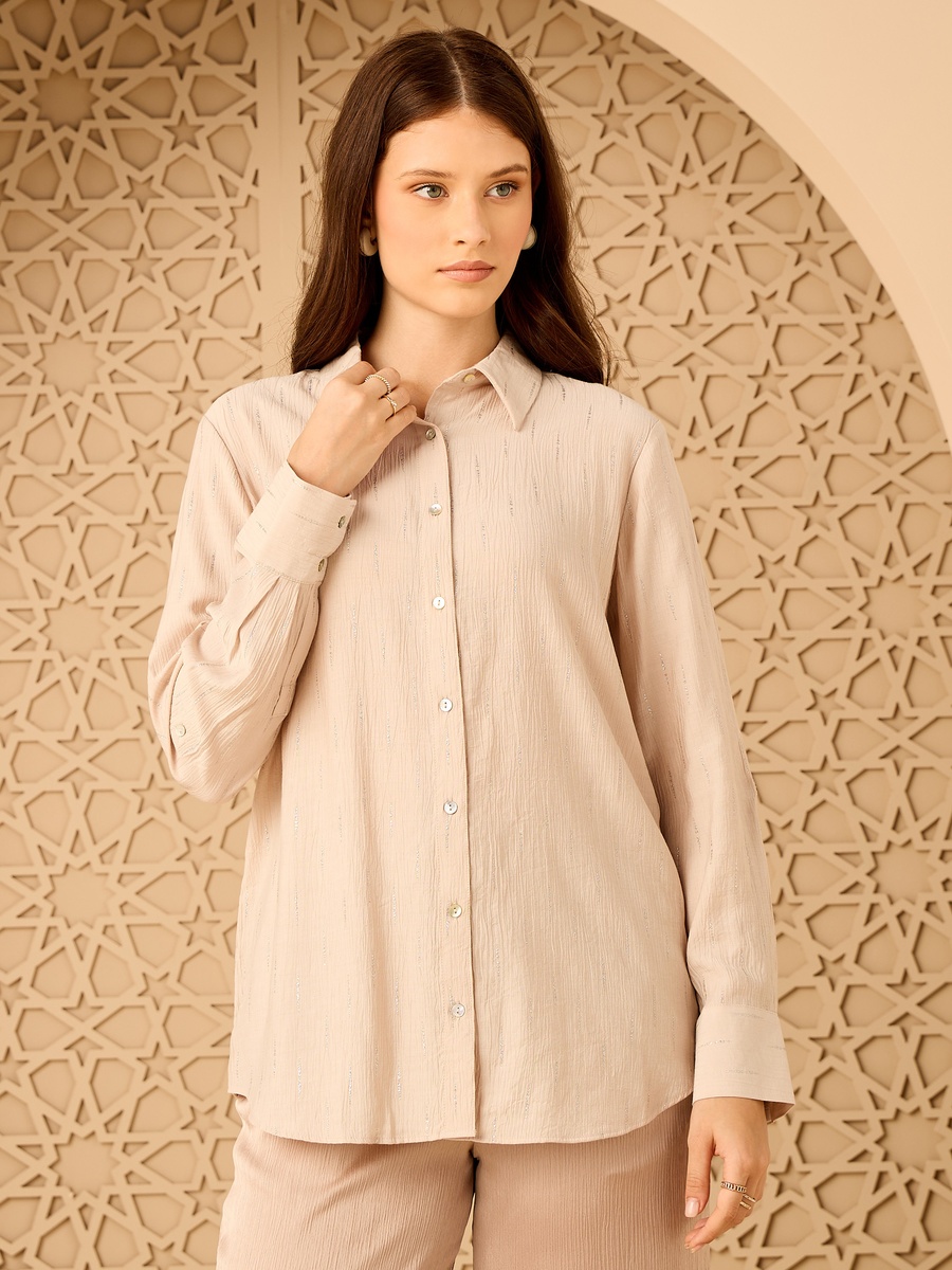 Crinkled Lurex Oversized Shirt