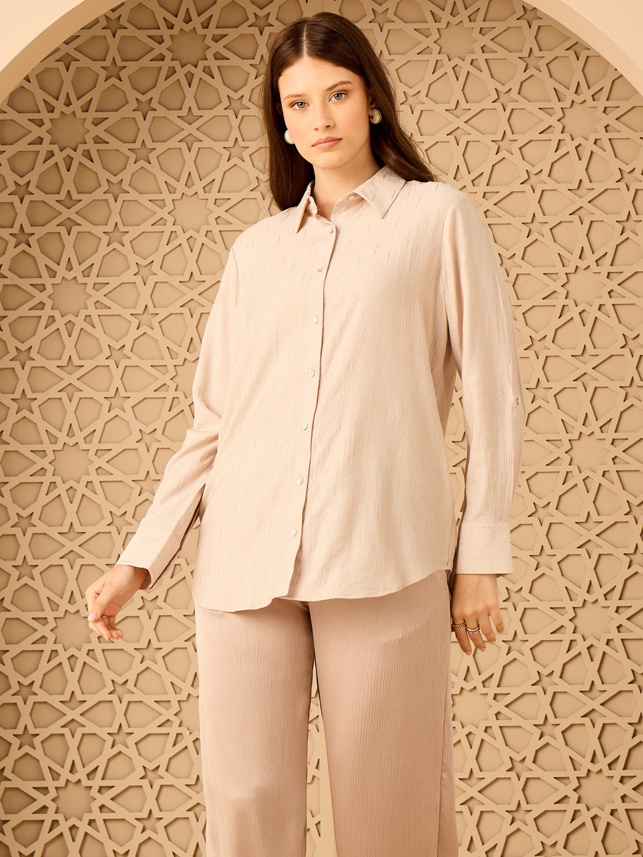 Crinkled Lurex Oversized Shirt
