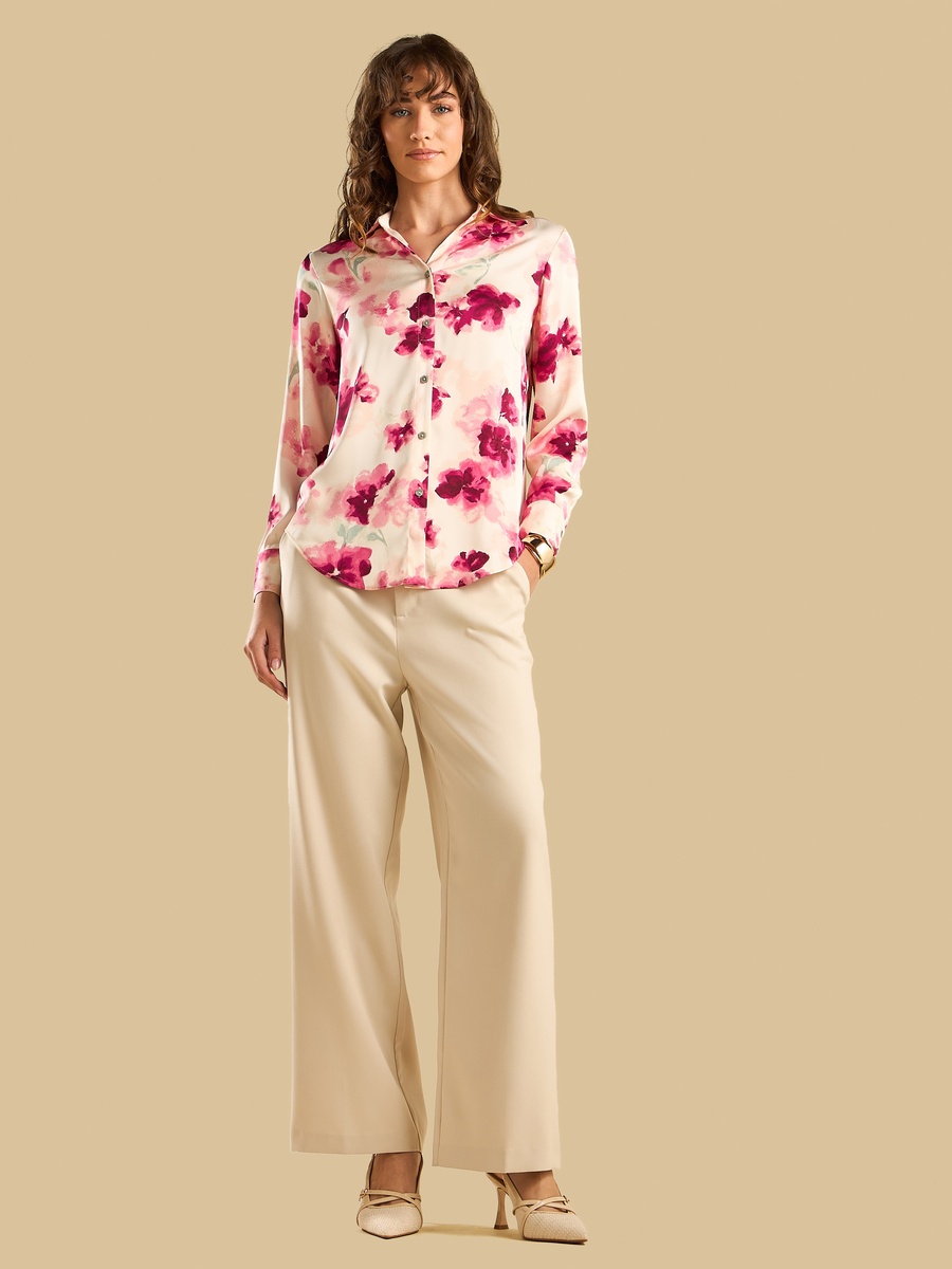 Floral Print Oversized Satin Shirt