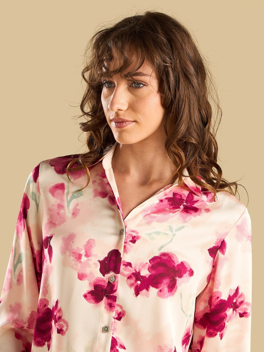 Floral Print Oversized Satin Shirt