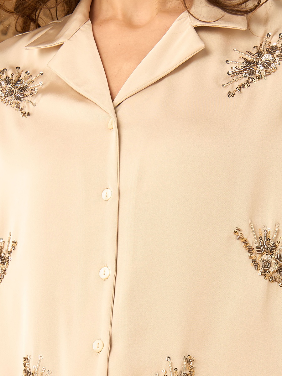 Embellished Satin Resort Shirt