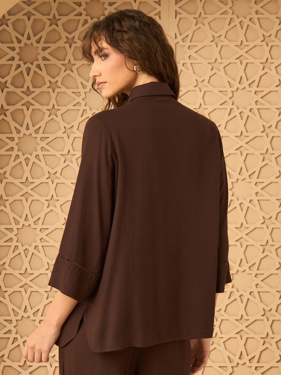 Linen Blend Shirt with Ladder Lace Detail