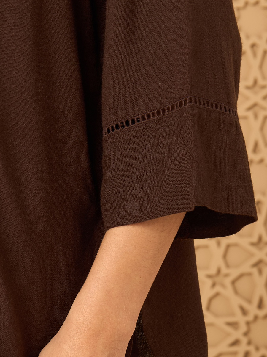 Linen Blend Shirt with Ladder Lace Detail
