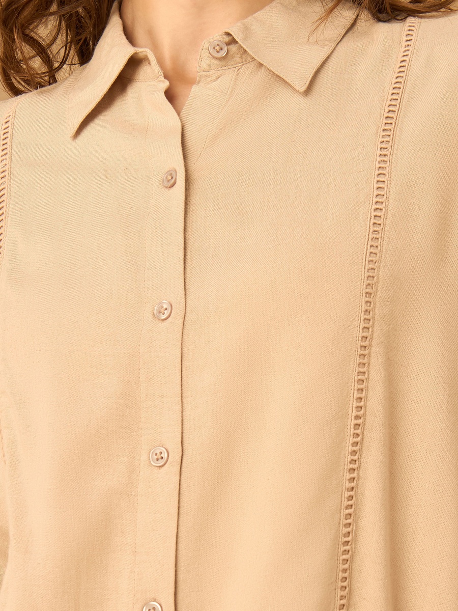 Linen Blend Shirt with Ladder Lace Detail