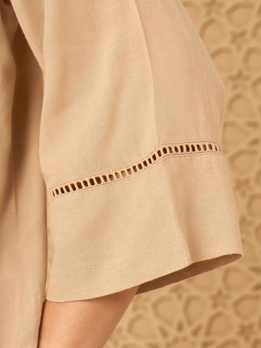 Linen Blend Shirt with Ladder Lace Detail