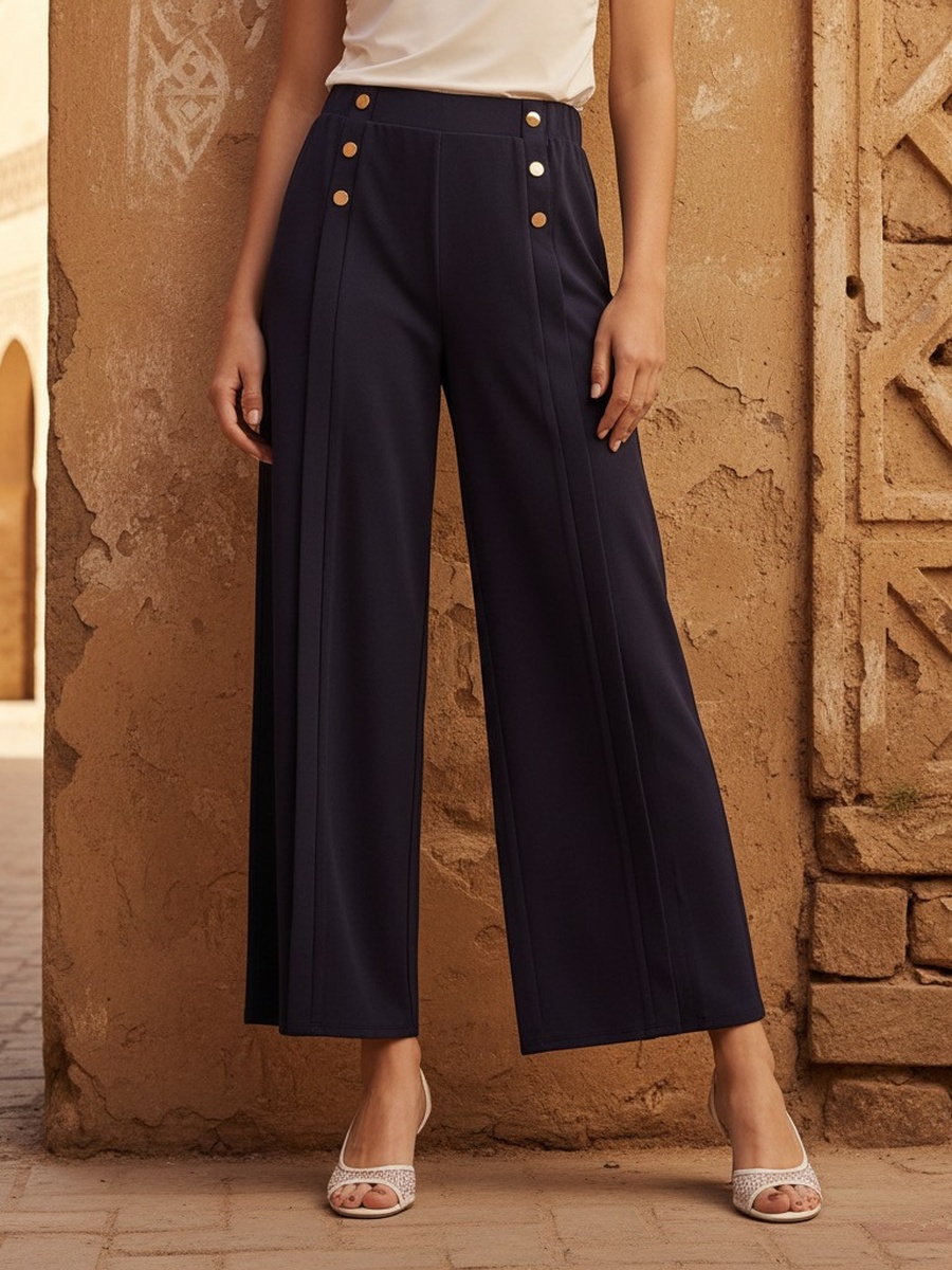 Button Accent Centre Seam Wide Leg Pants