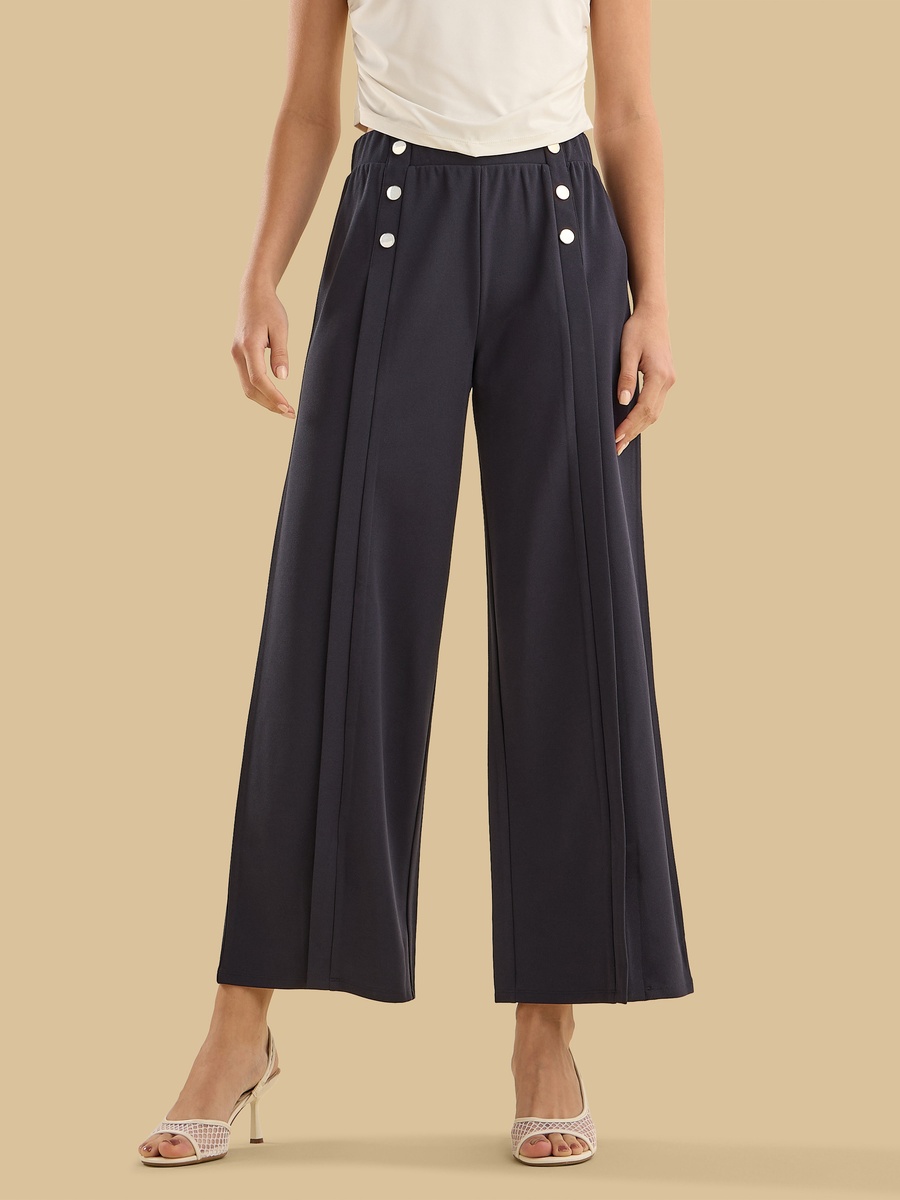 Button Accent Centre Seam Wide Leg Pants