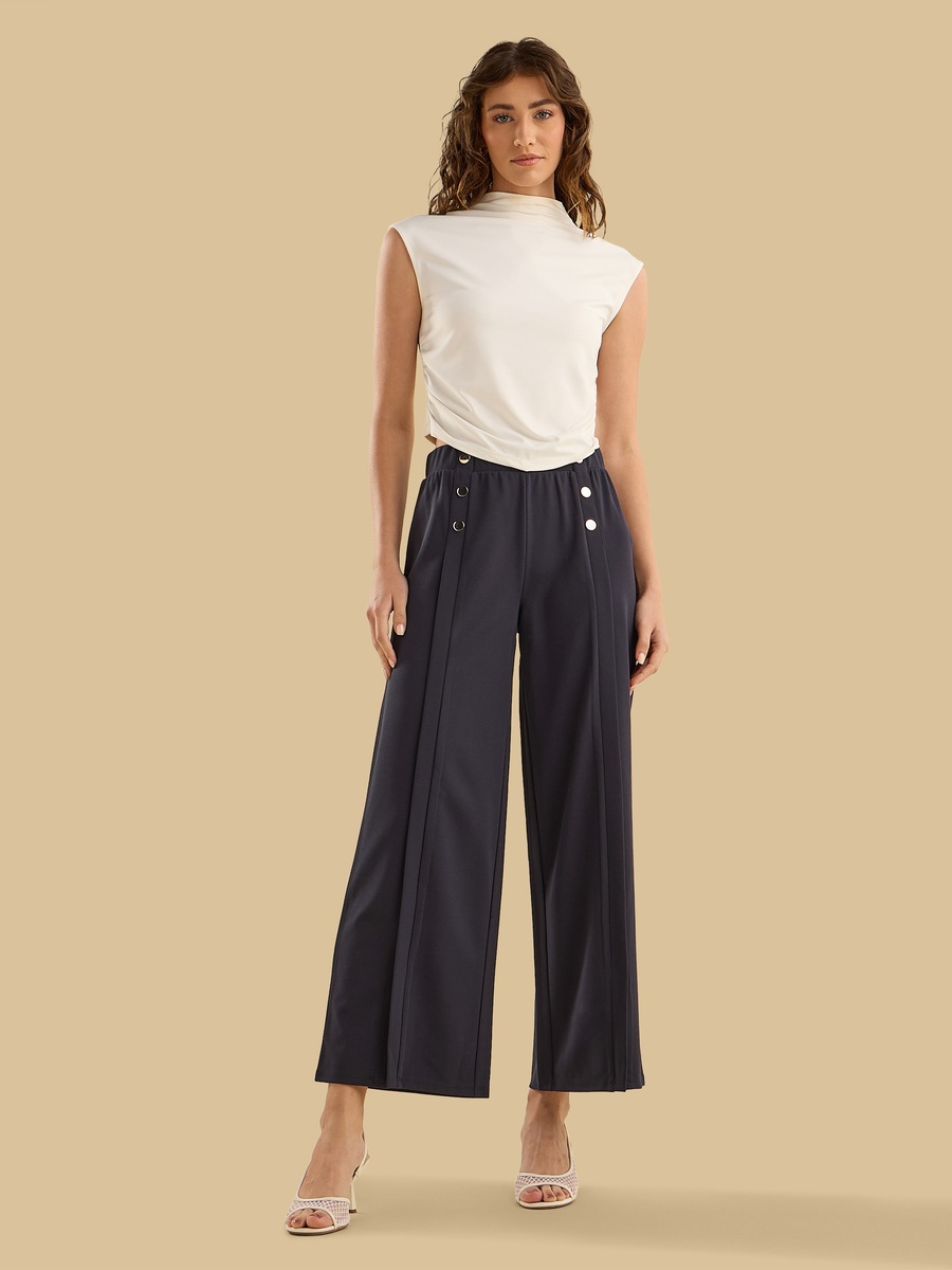 Button Accent Centre Seam Wide Leg Pants